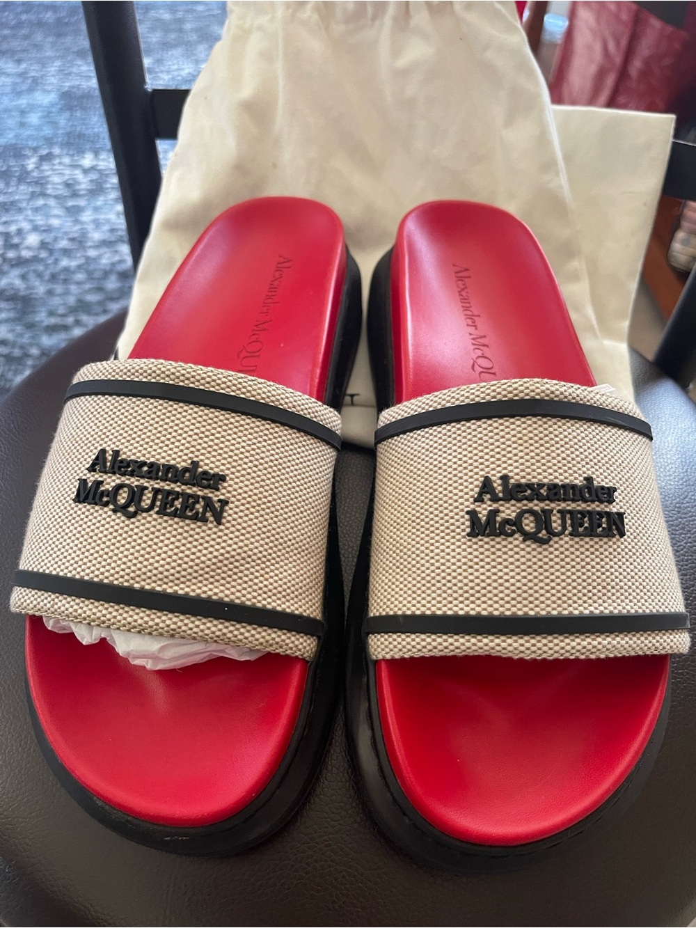 ALEXANDER MCQUEEN Hybrid Logo-Embellished Canvas Slides - Beige 38